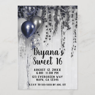 Invitation Bleu Silver Métallique Ballons blanc blanc blanc b