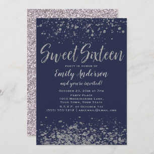Invitation Bleu Silver Parties scintillant Sweet 16