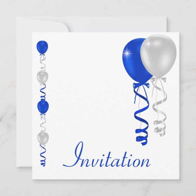 Invitation Bleu Silver White Balloons Special Event (Devant)