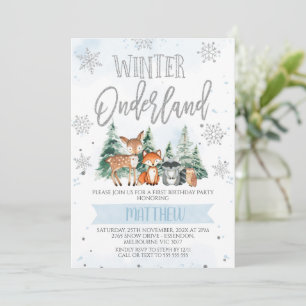 Invitation Bleu Silver Woodland Onederland Premier anniversai