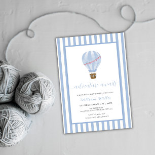 Invitation Bleu simple bande à air chaud Baby shower à ballon