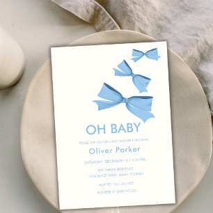 Invitation Bleu simple Bow Ribbon Boy Baby shower