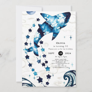 Invitation Bleu simple Requin pour enfants anniversaire