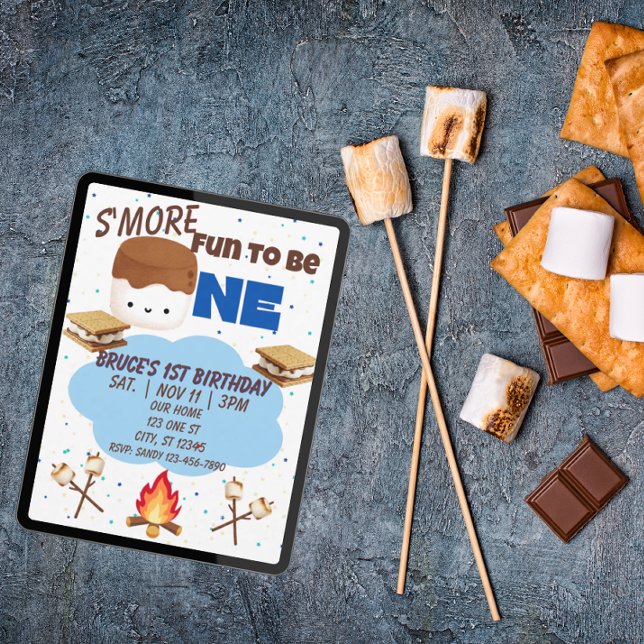 Invitation Bleu, S'More Fun to be One, 1er Anniversaire (Créateur téléchargé)