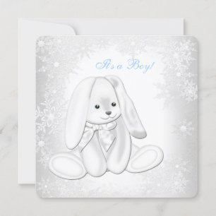 Invitation Bleu Snowflake Winter Wonderland Baby Boy Shoy