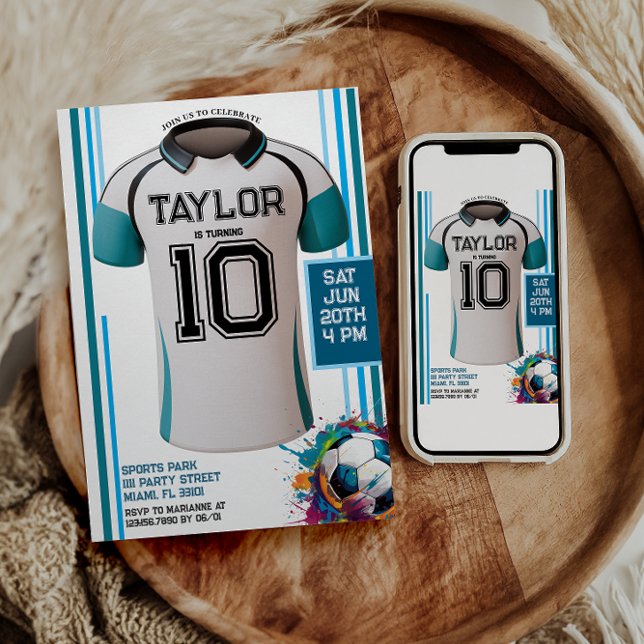 Invitation Bleu soccer Sports Boy Jersey Anniversaire de enfa (Créateur téléchargé)