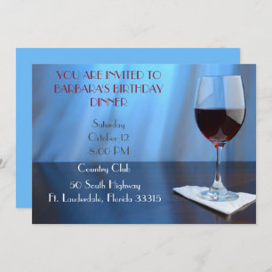 Invitation Bleu Sophistiqué Vin rouge anniversaire