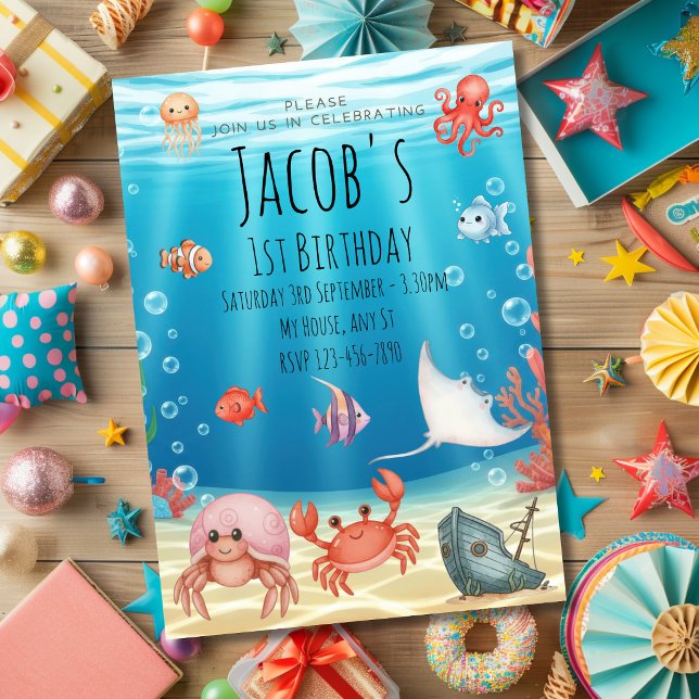Invitation Bleu sous la mer anniversaire (Créateur téléchargé)