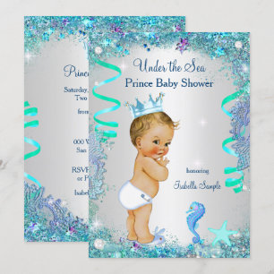 Invitation Bleu sous la mer Prince Baby shower Blonde Baby