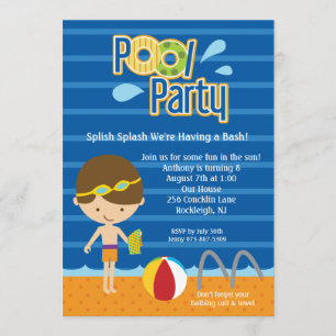 Invitation Bleu Splish Splash Boys Pool Party Anniversaire In