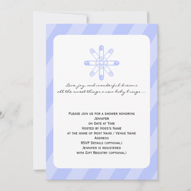Invitation Bleu Stripe Pin bébé garçon douche (Devant)