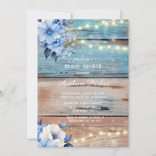 Invitation Bleu Tan Bois Lumières Florales Fête des mariées