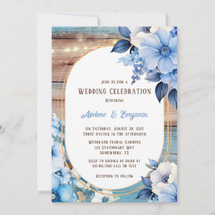 Invitation Bleu Tan Bois Lumières Florales Mariage Fête