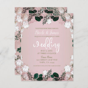 Invitation Bleu Taupe Coton Floral Verdure Mariage rustique