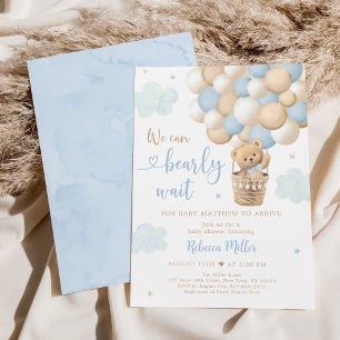 Invitation Bleu Teddy Bear Baby shower à air chaud