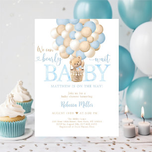 Invitation Bleu Teddy Bear Baby shower à air chaud