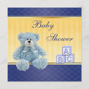 Invitation Bleu Teddy & Building Blocks Boys Baby shower