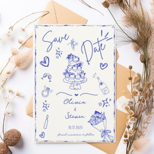 Invitation Bleu tendance main tiré Scribble amusant Enregistr