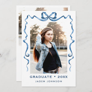Invitation Bleu tendance Ruban 2 PHOTO Graduation Party