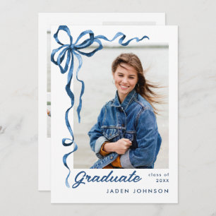 Invitation Bleu tendance Ruban de Bow 5 PHOTO Graduation Part