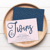 Bleu tendance Script C'est Twins Girl Baby shower