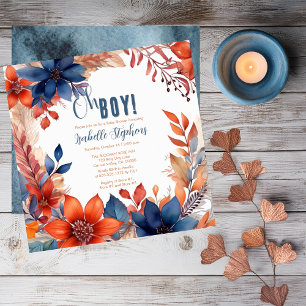 Invitation Bleu   Terracotta Oh Boy Fall Baby shower Floral
