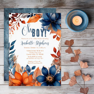 Invitation Bleu   Terracotta Oh Boy Fall Baby shower Floral