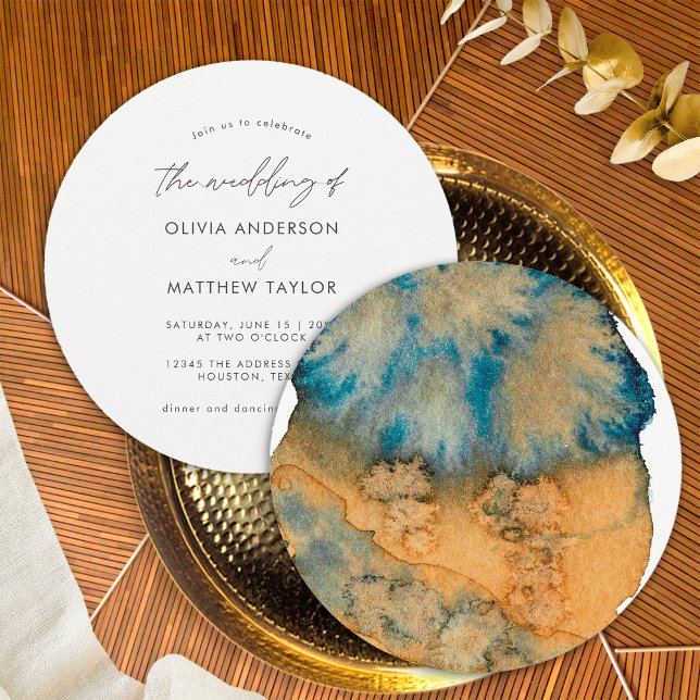 Invitation Bleu Terre Moderne Aquarelle Le Mariage De (Front/Back)