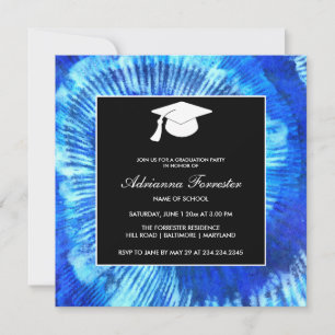 Invitation Bleu Tie Dye Motif Abstrait Casquette de graduatio