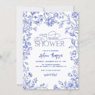 Invitation Bleu Toile Elégante Fête des mariées de Script mod