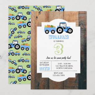 Invitation Bleu Tracteur Truck Farm Produits Anniversaire