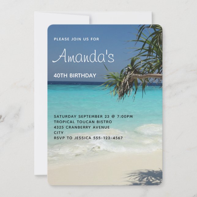 Invitation Bleu Tropical Beach Scène Photo Anniversaire (Devant)