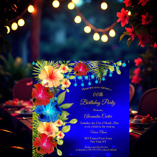 Invitation Bleu Tropical Rouge Jaune Hibiscus floral Annivers