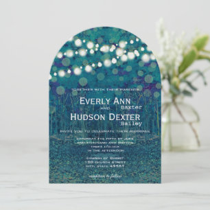 Invitation Bleu Turquoise Garland de Lumières Mariage de forê