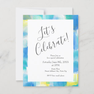 Invitation Bleu Turquoise Jaune Moderne Abstrait