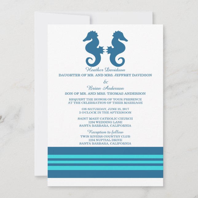 Invitation Bleu Turquoise Nautique Mariage (Devant)