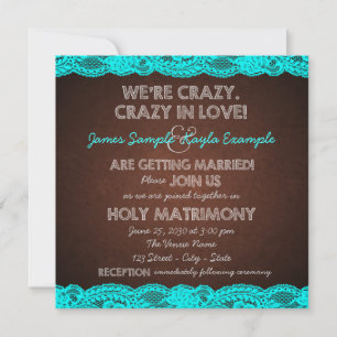 Invitation Bleu Turquoise rustique et Mariage campagnard Brow