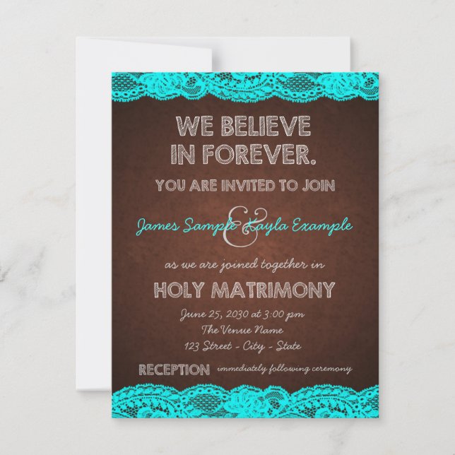 Invitation Bleu Turquoise rustique et Mariage campagnard Brow (Devant)