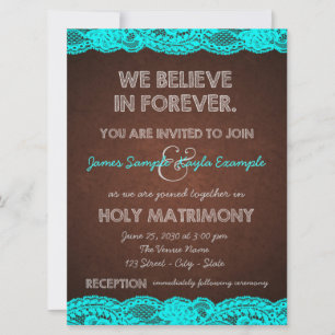 Invitation Bleu Turquoise rustique et Mariage campagnard Brow