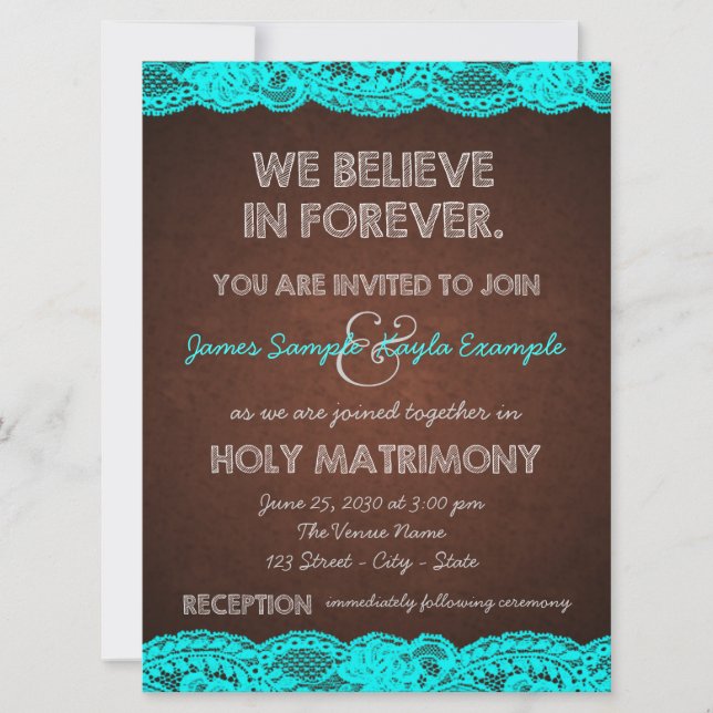 Invitation Bleu Turquoise rustique et Mariage campagnard Brow (Devant)