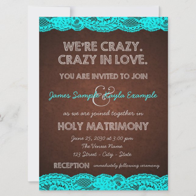 Invitation Bleu Turquoise rustique et Mariage campagnard Brow (Devant)