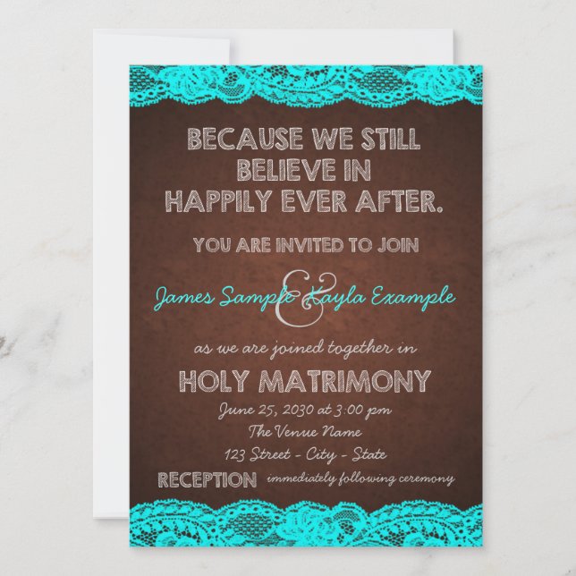 Invitation Bleu Turquoise rustique et Mariage campagnard Brow (Devant)