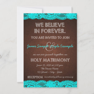 Invitation Bleu Turquoise rustique et Mariage campagnard Brow