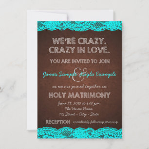 Invitation Bleu turquoise rustique et mariage campagnard de