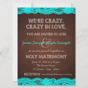 Invitation Bleu turquoise rustique et mariage campagnard de