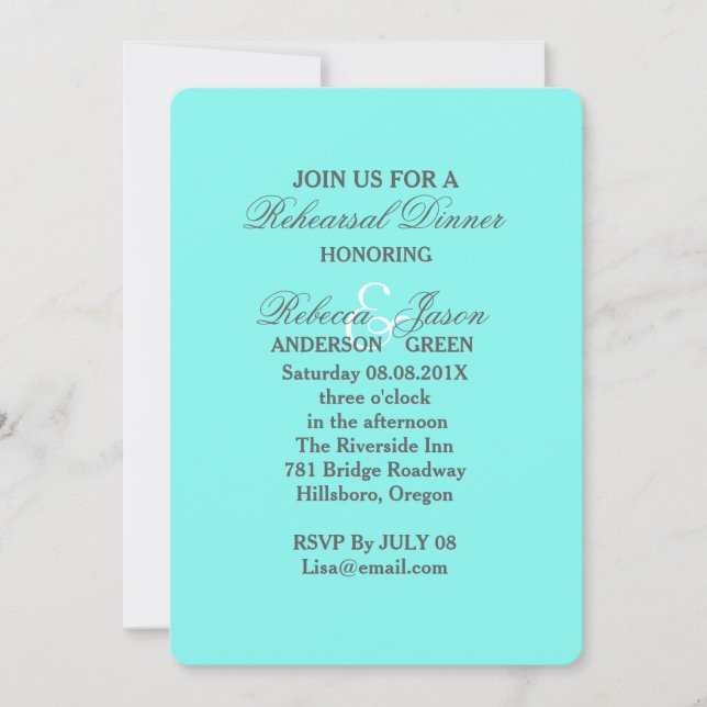 Invitation bleu turquoise sarcelle bleu de mariage (Devant)