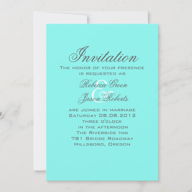 Invitation bleu turquoise sarcelle mariage (Devant)