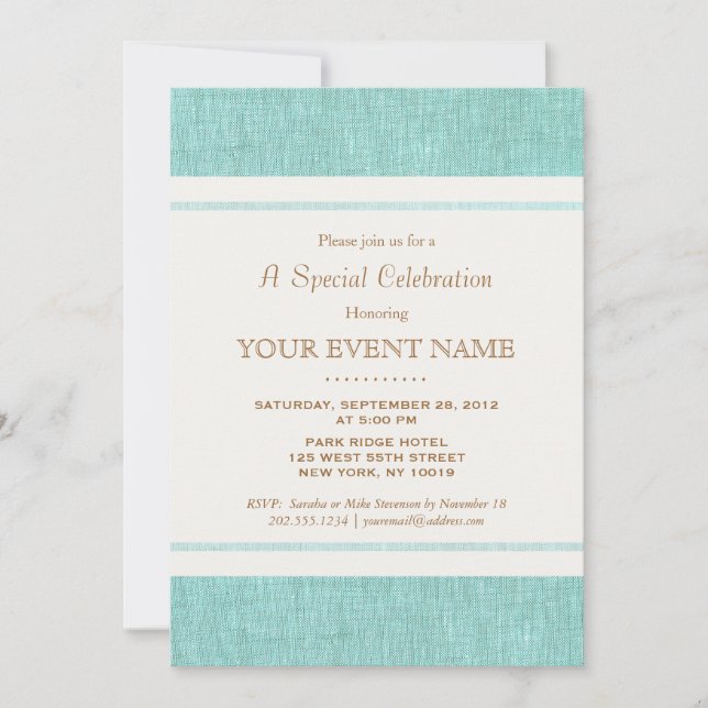 Invitation Bleu Turquoise Simple Et Élégant, Design (Devant)