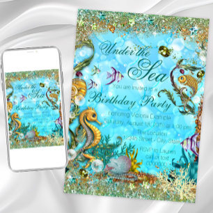 Invitation Bleu turquoise sous la mer fête d'anniversaire