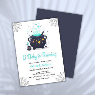 Invitation Bleu Un bébé brasse le Baby shower d'Halloween